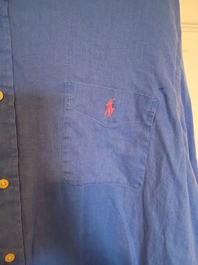 Ralph Lauren Men’s Blue Linen Button Shirt W Pink Pony XXL